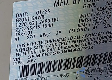 2025 Ford Mustang Mach-E Select z USA, uszkodzony, nr VIN 3FMTK1S53SMA02794